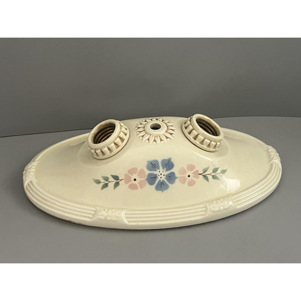 Vintage Porcelier Porcelain Double Bulb Floral Ceiling Light Fixture 10 1/2"